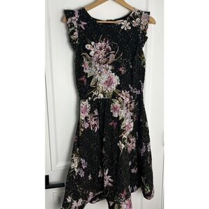 Eri + Ali Dress‎ Women's Sz 10 Floral Black pink Green Orange White Short Sleeve